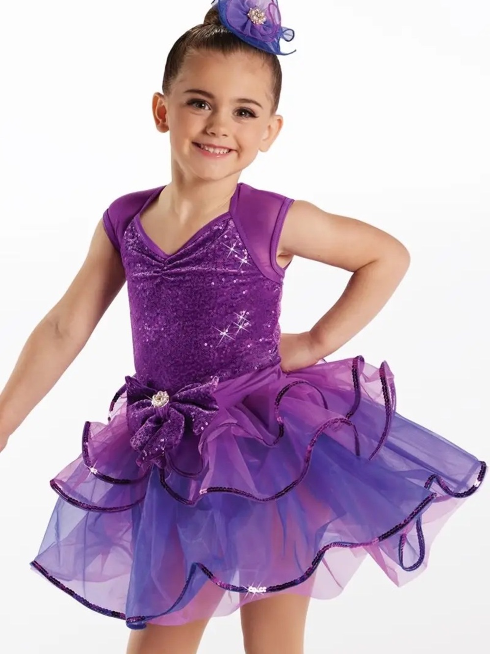 Weissman Purple Sequin Tutu Dress with Bow Accent